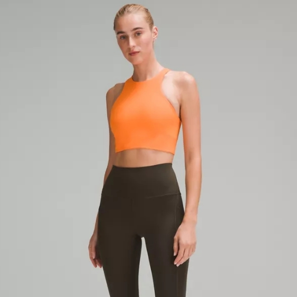 Lululemon Mesh-Back Train Bra Orange High Neck Racerback Crop Top Size 6 - Picture 3 of 9